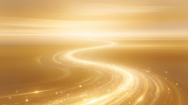 Abstract golden background with flowing light trails and sparkles.