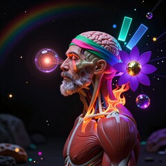 Fototapeta premium Surreal Anatomical Figure with Cosmic and Neon Elements