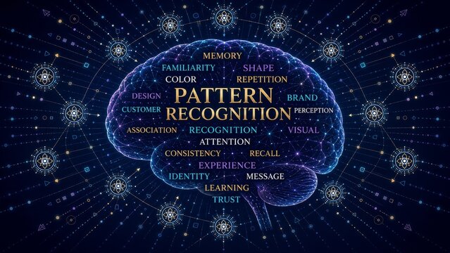 Pattern Recognition Concept with Brain, Memory, Familiarity, Shape, Color, Repetition, Brand and Visual Learning