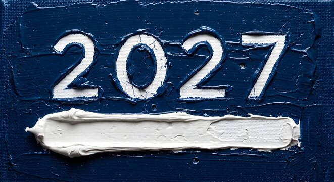 Textured Dark Blue Surface with Thick White Impasto Paint Brush Stroke 2027 and Paint Loading Bar
