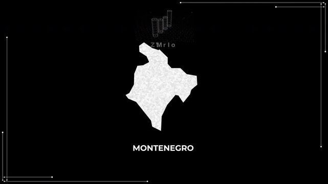 Montenegro technology map with animated charts, graphs, statistics, and analytics showcasing economy, infrastructure, innovation, population, trade, energy, and national development