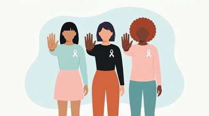 Obraz premium Diverse Women Showing Stop Gesture with Awareness Ribbons