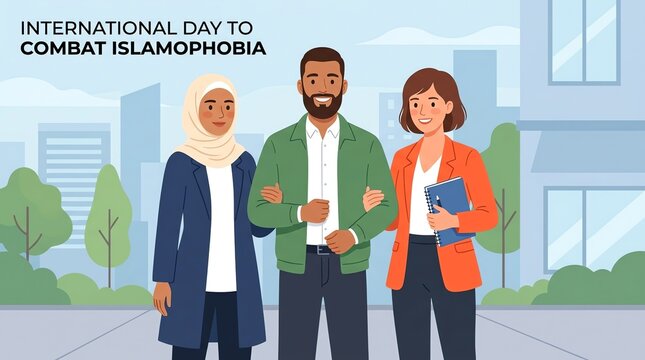 Diverse Group Standing Together for International Day to Combat Islamophobia Awareness