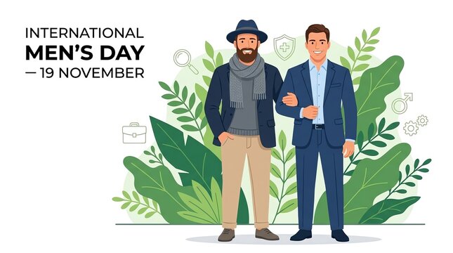 International Mens Day Celebration Illustration with Two Stylish Men Standing Together