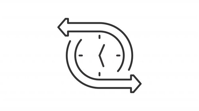 Release management outline animation. Clock with arrows animated icon. Software testing scheduling. Continuous process maintaining. Flat line motion graphic loop on transparent white