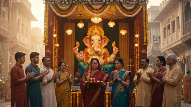 Ganesh Aarti in Old City Neighborhood &ndash; Traditional Indian Community Celebration.