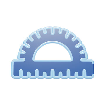 A blue 3D protractor icon with a glossy finish and angle markings, presented on a transparent background, for geometry or, educational digital projects isolated on a transparent background