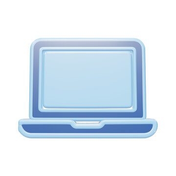 A glossy 3D icon of a laptop computer with a light blue screen and dark blue frame, rendered with a smooth rounded style on a transparent background isolated on a transparent background