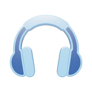 A glossy 3D icon of over-ear headphones with a light blue headband and dark blue ear cups, rendered with a smooth rounded style on a transparent background isolated on a transparent background