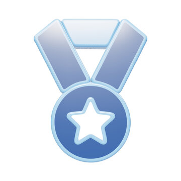 A 3D rendered icon of a blue achievement medal featuring a central star shape, presented on a clean white background, for digital use isolated on a transparent background