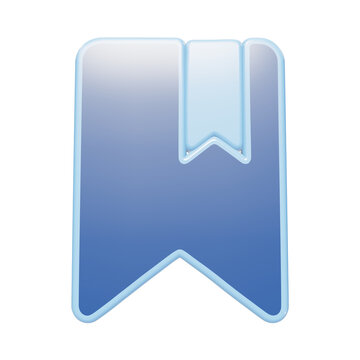 A 3D rendered icon of a blue bookmark ribbon tag, featuring a smooth glossy finish, presented on a clean white background, for digital interface use isolated on a transparent background
