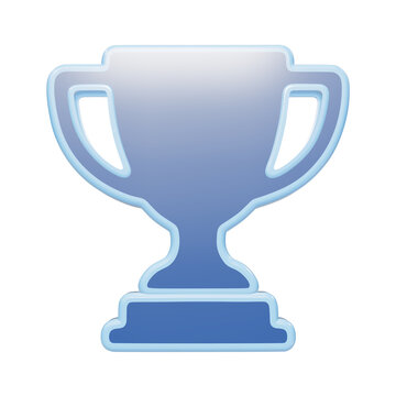A 3D rendered icon of a blue champion trophy cup with two handles, presented on a clean white background, for digital interface applications isolated on a transparent background
