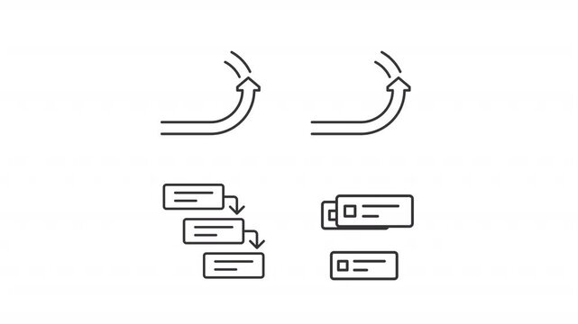 Workflow improvement methods outline animation set. Task management improvement animated icons. Continuous process integration in business. Flat line motion graphics loop on transparent white