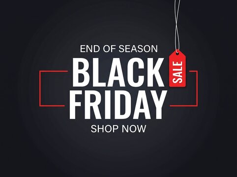Black friday end of season sale banner with red price tag and shop now