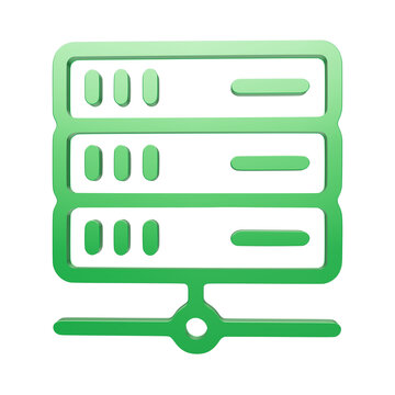 Green server rack network icon isolated on transparent background for digital infrastructure