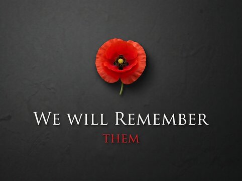 Remembrance poppy flower with text we will remember lest we forget