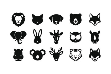 Obraz premium Assorted animal faces in simple line art style
