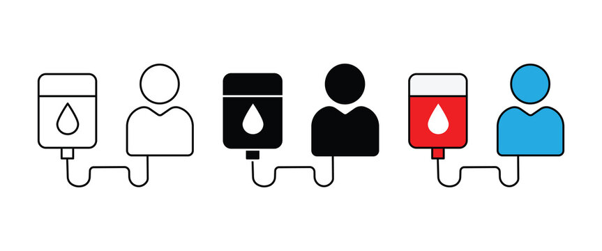 Blood Donation Icon Set with Donor Profiles, Blood Bags and Medical Healthcare Connection Symbols.