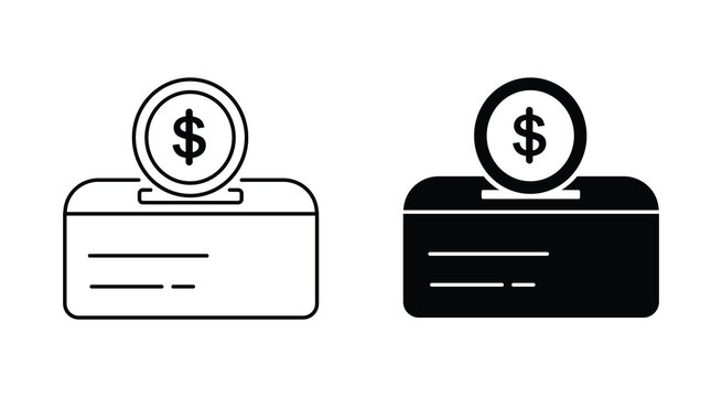 Money Donation Box Icons Collection, Charity Savings Fund and Financial Contribution Outline Symbols Vector illustration.