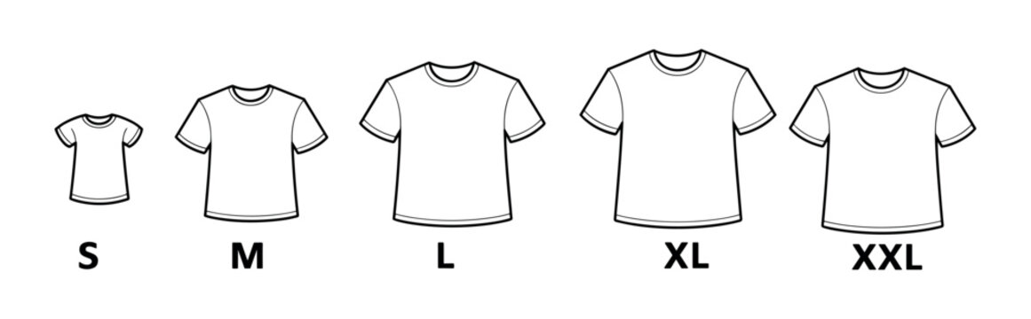 Various sizes t-shirt: T-shirt size chart with five shirt ranging from small to double extra large