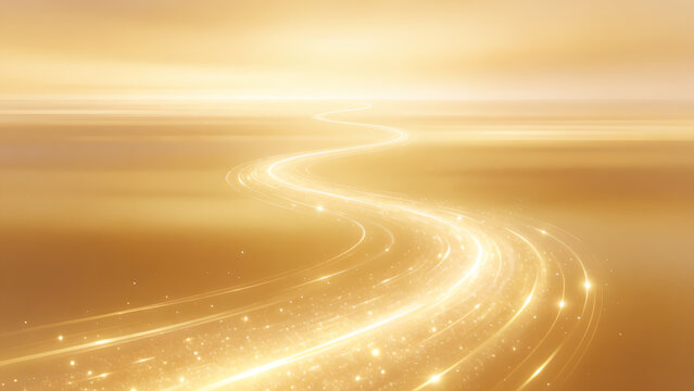 Abstract golden light trails flowing through a soft glowing background.