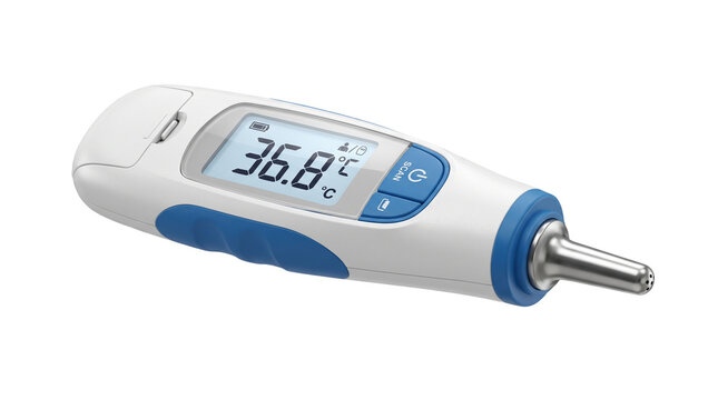 High-tech ear thermometer with digital display showing temperature reading, perfect for home healthcare and monitoring well-being