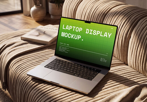 PC Notebook Screen Mockup in Living Room Scene
