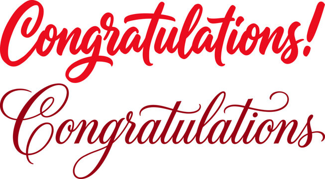 Congratulations typographic vector graphic illustration featuring elegant bold red script lettering styles designed for festive celebrations and professional greeting card layouts