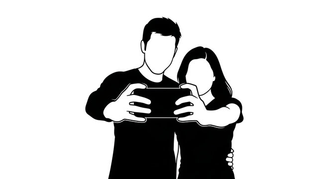 Young couple taking a selfie with a mobile phone