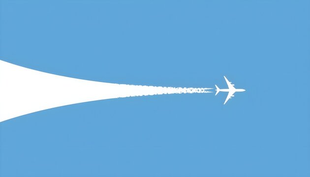 White airplane with a long contrail against a blue sky.