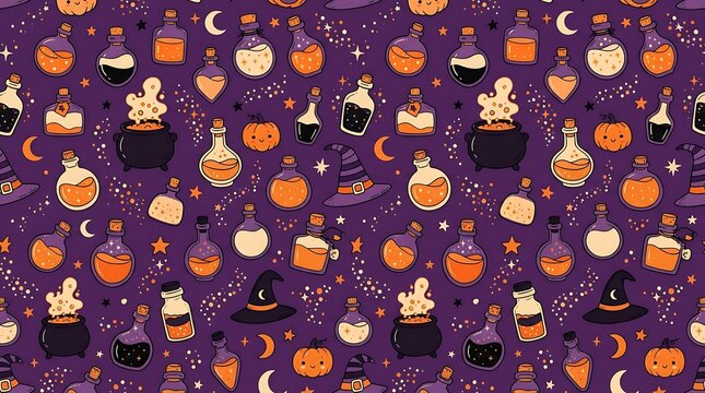 Seamless halloween pattern with ghosts pumpkins bats and other spooky elements