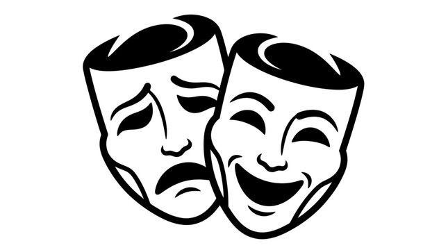 Theater masks vector illustration depicting comedy and tragedy faces for drama acting and performing arts logo