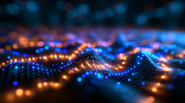 Abstract Futuristic Glowing Digital Data Wave Landscape