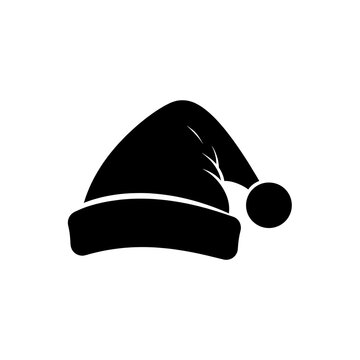 Black santa hat icon with pom pom
