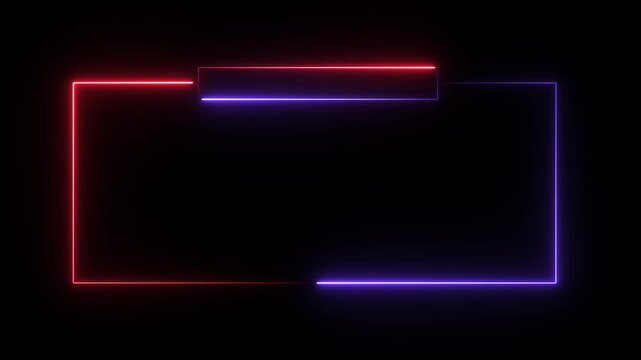Red and blue glowing neon rectangular frame animation on dark background 4K video showing modern futuristic border design for digital technology text presentation and cyber UI concepts