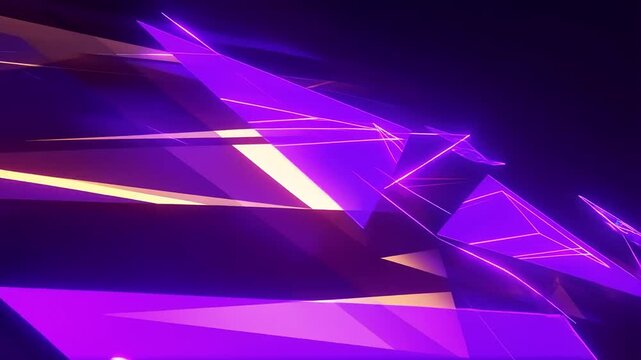 Geometric Triangles With Neon Purple Light Lines Futuristic Digital Background For Modern Tech Concept And Cyberpunk Graphic Design Projects