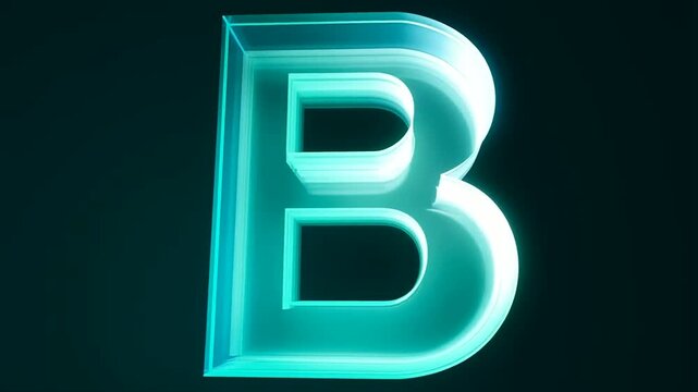 Letter B Glass Typography 3d Render With Glowing Cyan Neon Light Modern Alphabet Design Futuristic Digital Font Element For Tech Branding