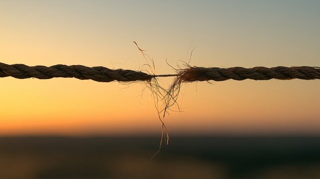 A frayed rope stretches taut across a soft sunset gradient