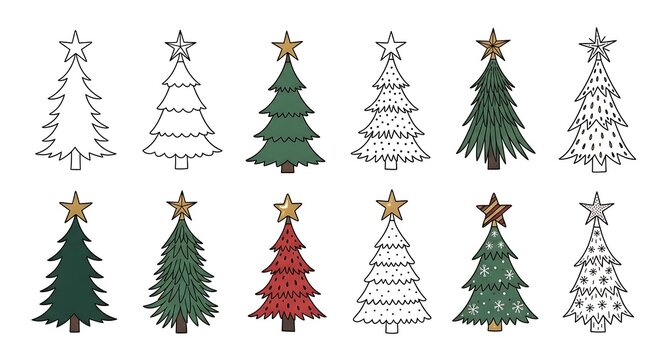 Colorful christmas tree vector illustrations