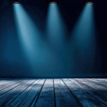 Stage lights create a dramatic atmosphere in blue