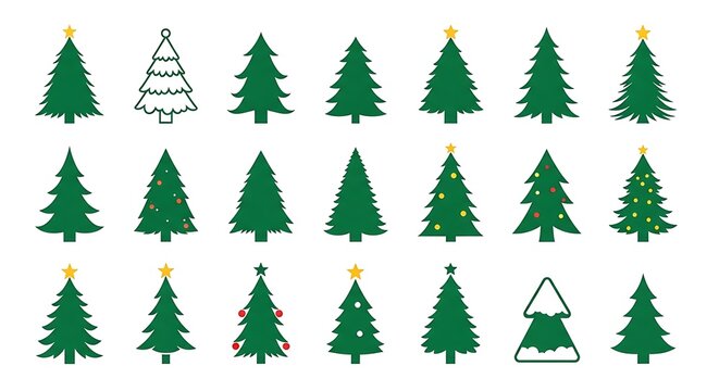 Decorated christmas trees with ornaments and stars