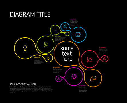 A modern infographic template featuring colorful fluid circular shapes on a black background. This infographic template uses vibrant metaball elements to visualize complex data steps.
