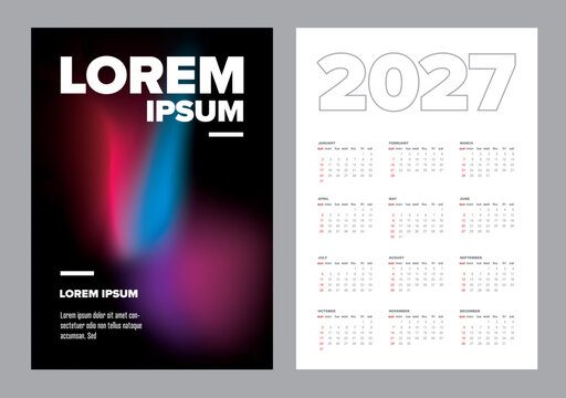 2027 calendar template featuring a modern abstract gradient cover and bold typography. Perfect for 2027 calendar design and modern abstract gradient layouts.