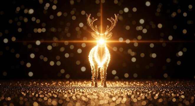 Golden glowing deer silhouette against starry night