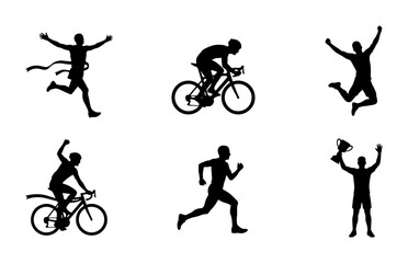 Obraz premium Athletic Silhouettes: Running, Cycling, Victory Poses, Sports Icons, Vector Graphics