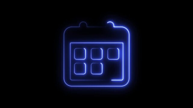 Neon blue calendar animation, glowing digital date planner symbol for business scheduling and time management apps
