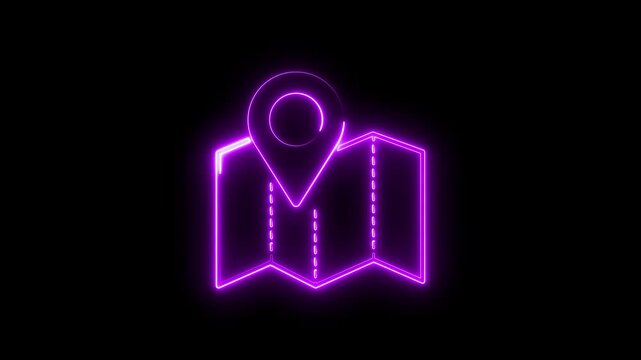 Glowing neon map and location pin animation for navigation and travel tech