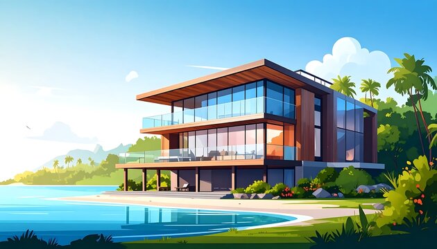 Modern luxury house with infinity pool and ocean view.