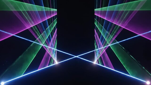Dynamic laser light show with vibrant beams and geometric patterns