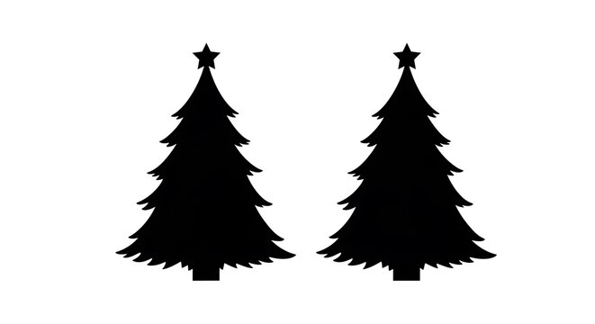 Two black christmas trees with star tops